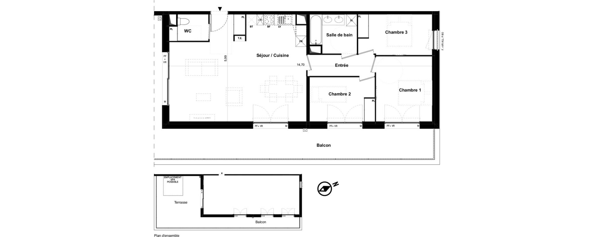 Appartement T4 de 84,97 m2 &agrave; Toulouse Malep&egrave;re