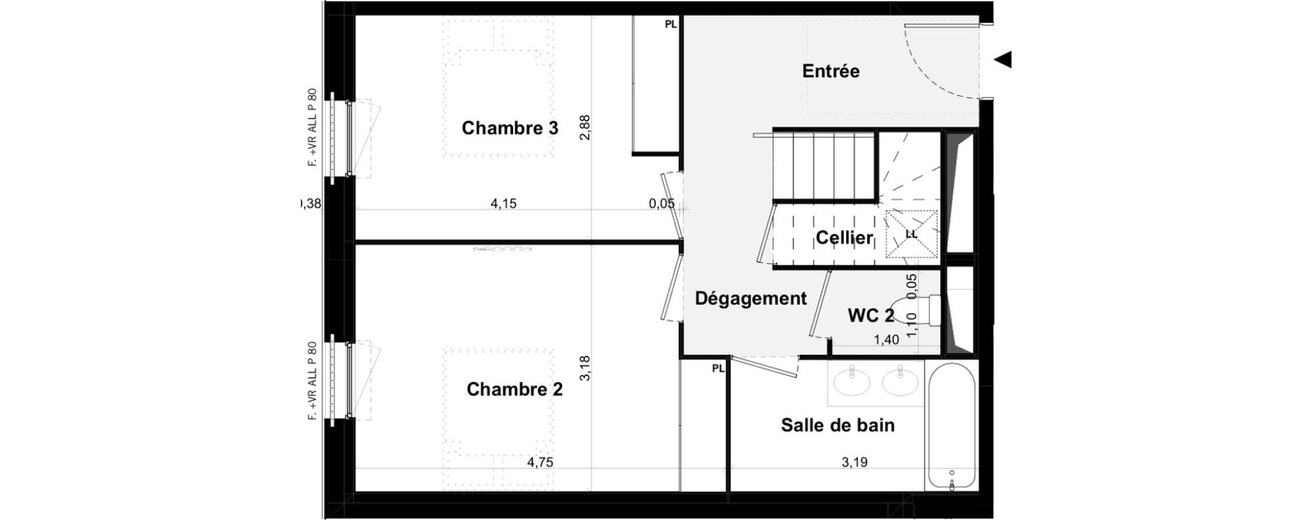Duplex T4 de 118,85 m2 &agrave; Toulouse Malep&egrave;re