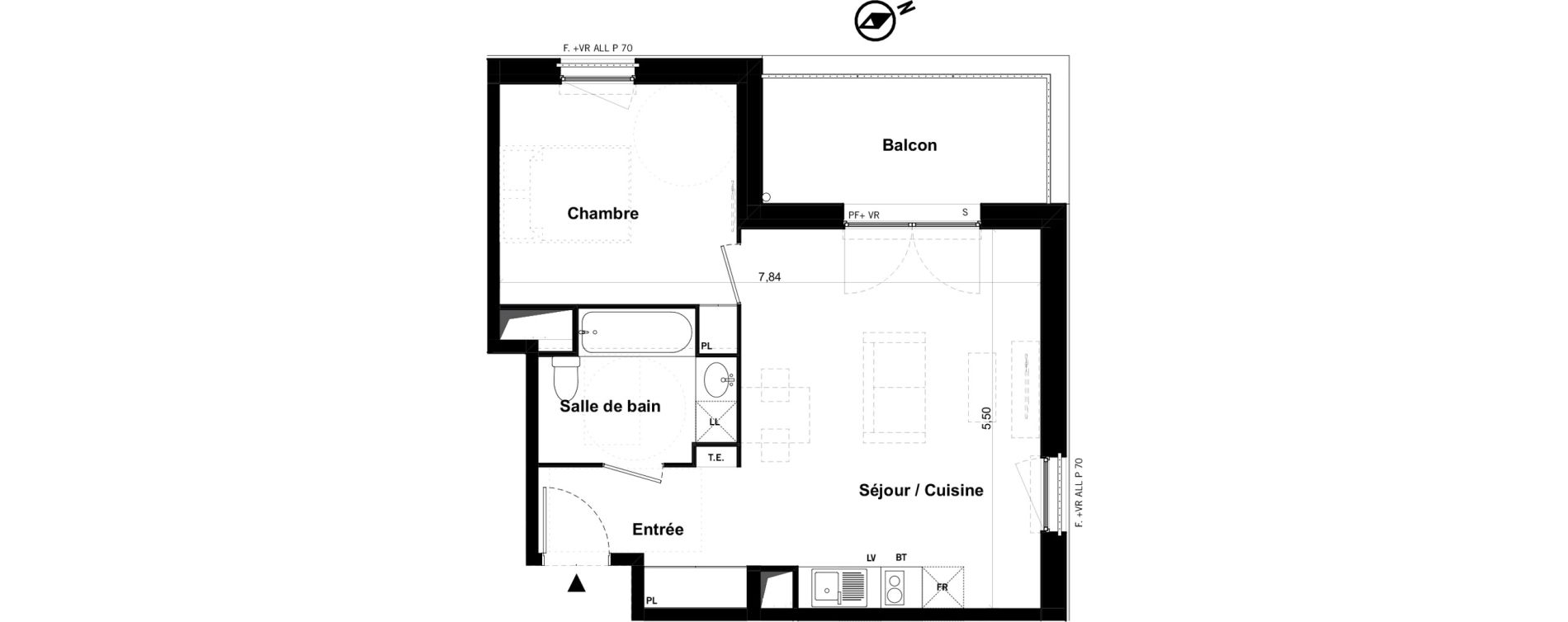 Appartement T2 de 45,29 m2 &agrave; Toulouse Malep&egrave;re