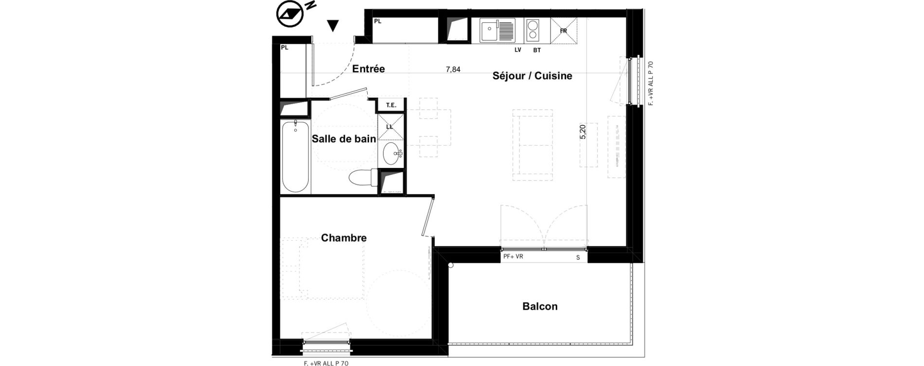 Appartement T2 de 45,04 m2 &agrave; Toulouse Malep&egrave;re