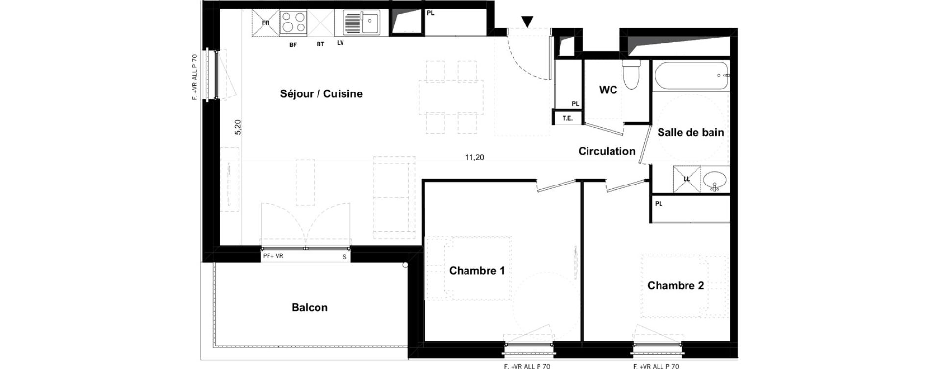 Appartement T3 de 65,69 m2 &agrave; Toulouse Malep&egrave;re