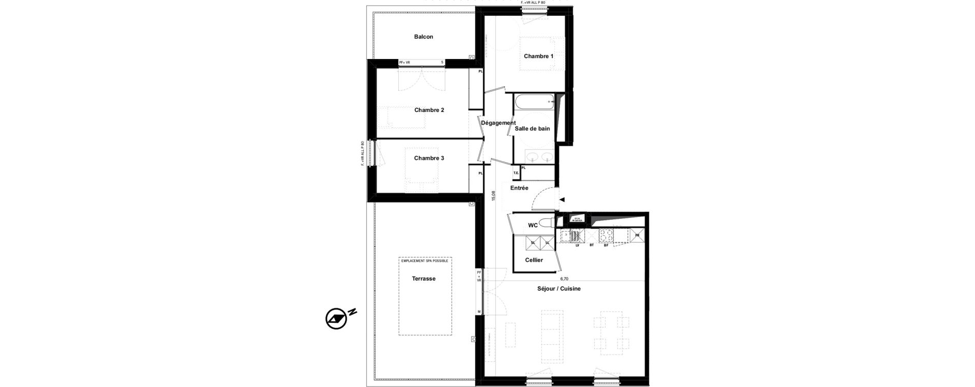 Appartement T4 de 91,06 m2 &agrave; Toulouse Malep&egrave;re