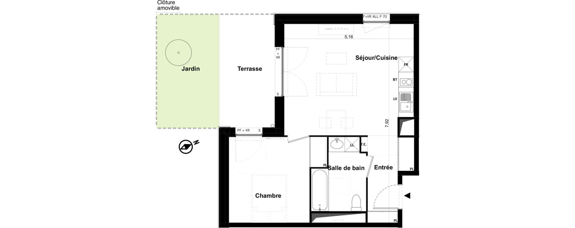Appartement T2 de 45,00 m2 &agrave; Toulouse Malep&egrave;re