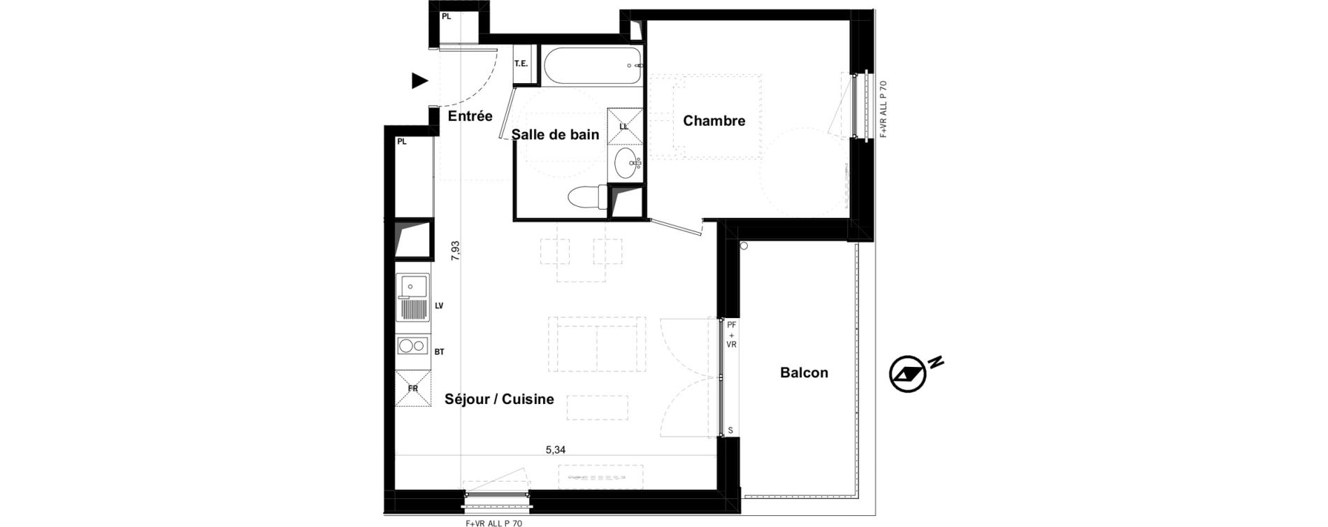 Appartement T2 de 45,03 m2 &agrave; Toulouse Malep&egrave;re