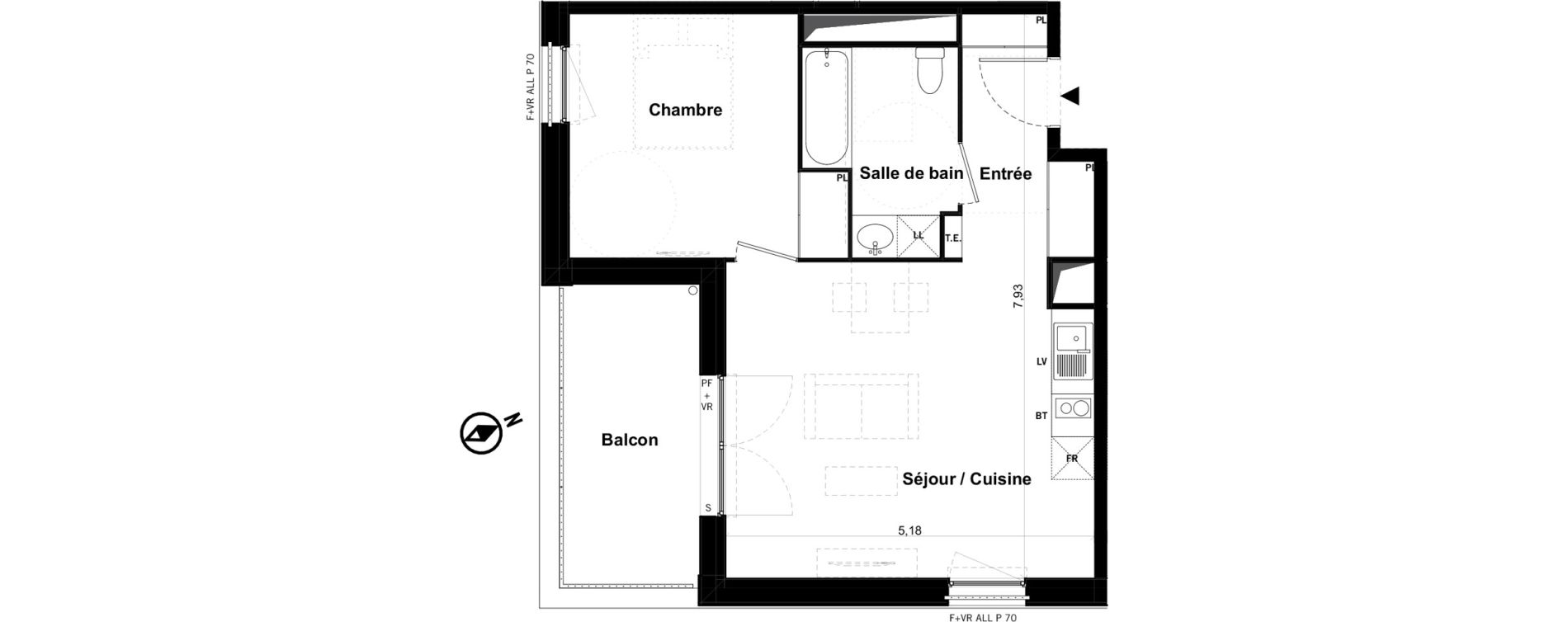Appartement T2 de 45,19 m2 &agrave; Toulouse Malep&egrave;re