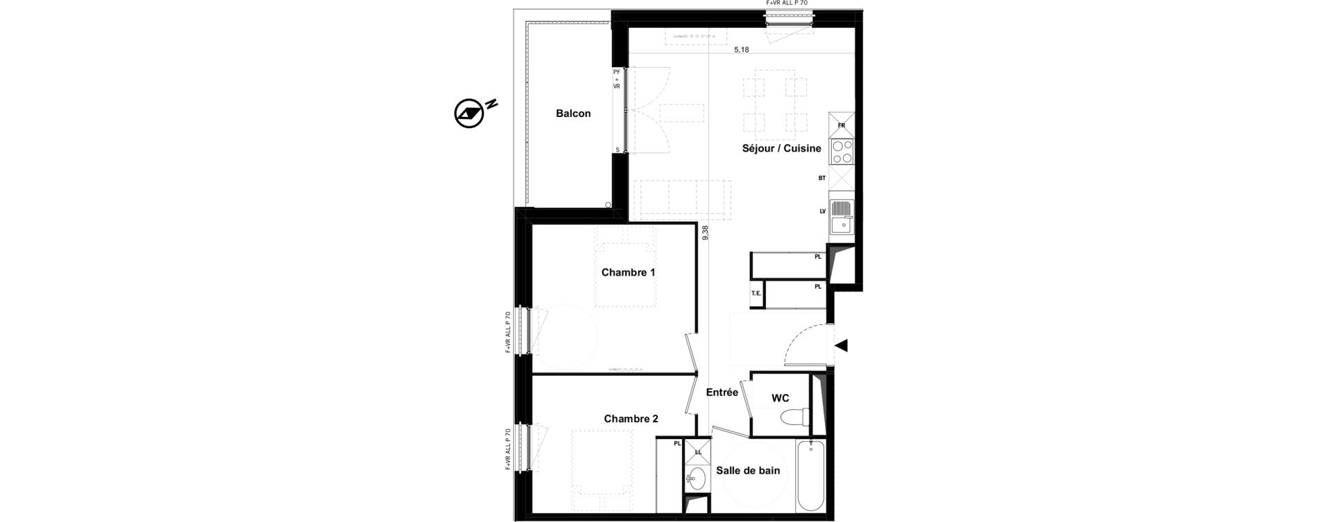 Appartement T3 de 66,07 m2 &agrave; Toulouse Malep&egrave;re