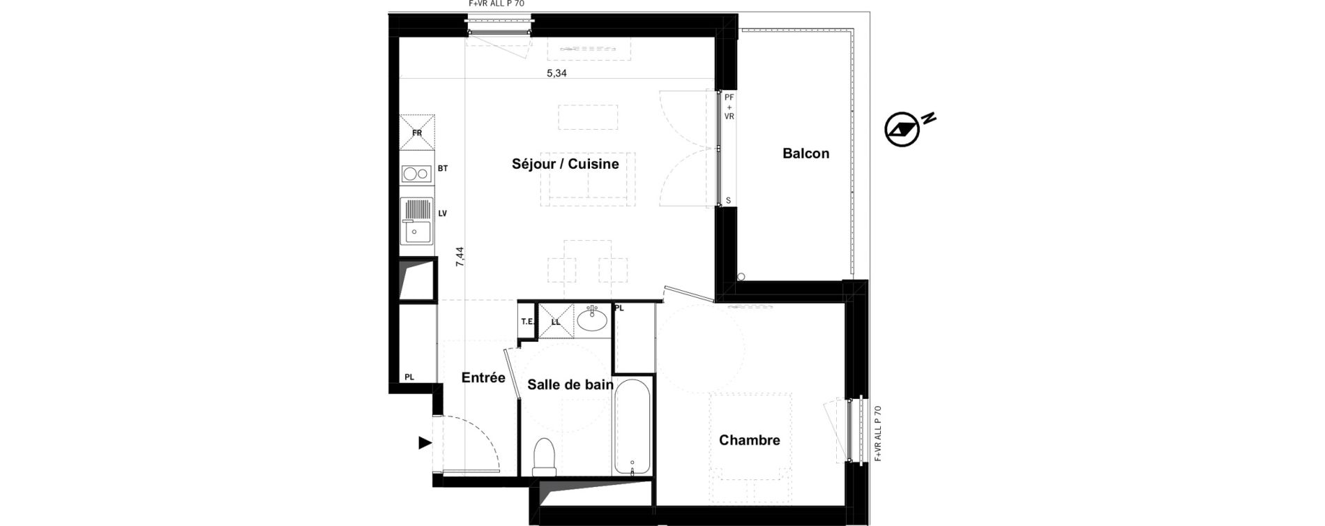 Appartement T2 de 45,62 m2 &agrave; Toulouse Malep&egrave;re