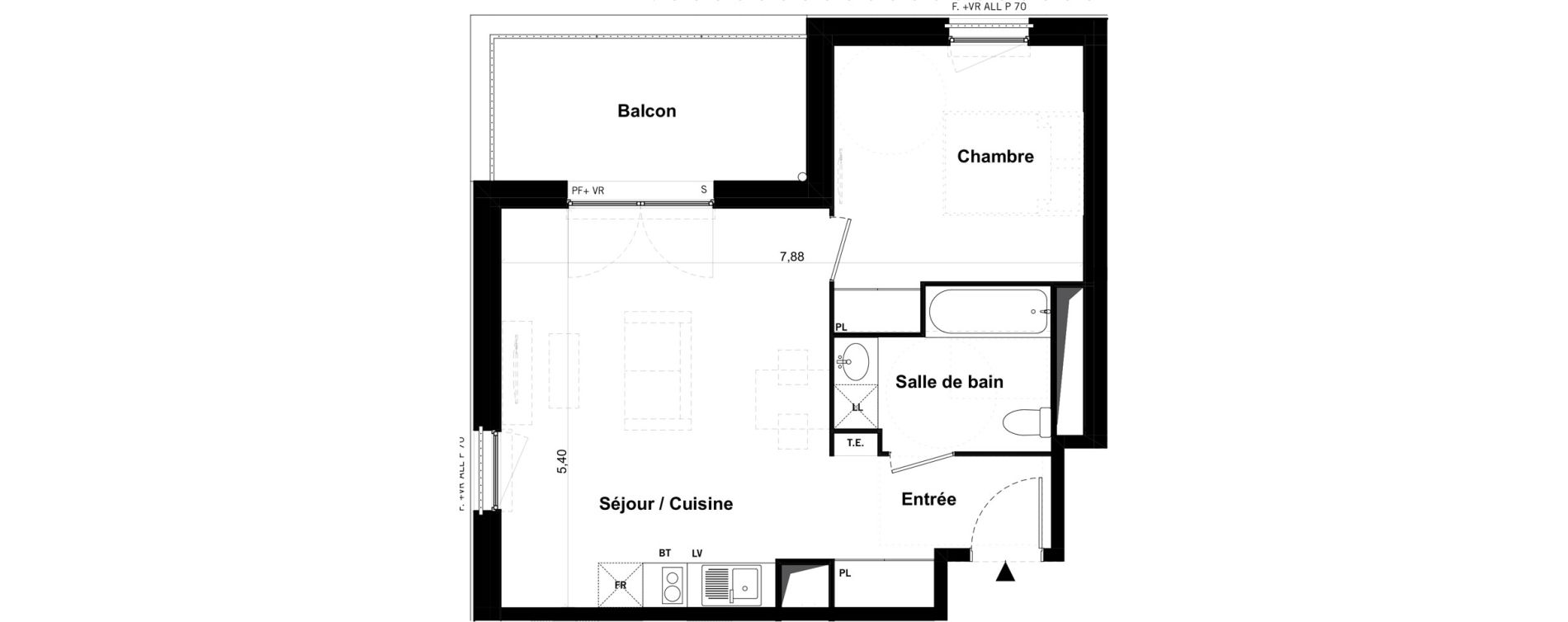 Appartement T2 de 45,77 m2 &agrave; Toulouse Malep&egrave;re