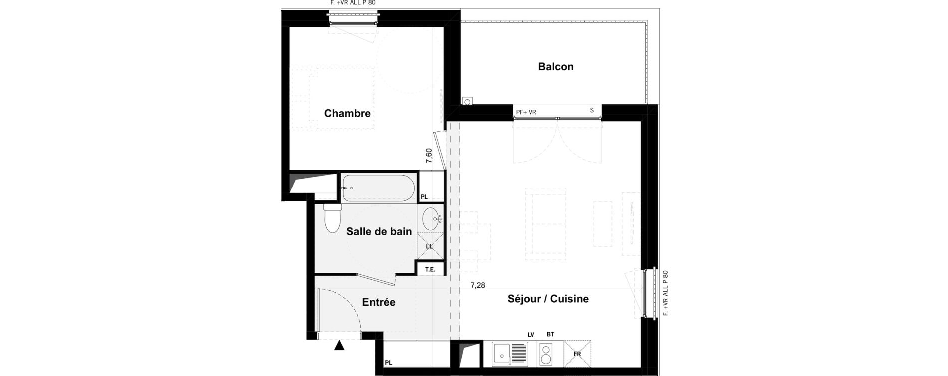 Appartement T2 de 45,29 m2 &agrave; Toulouse Malep&egrave;re