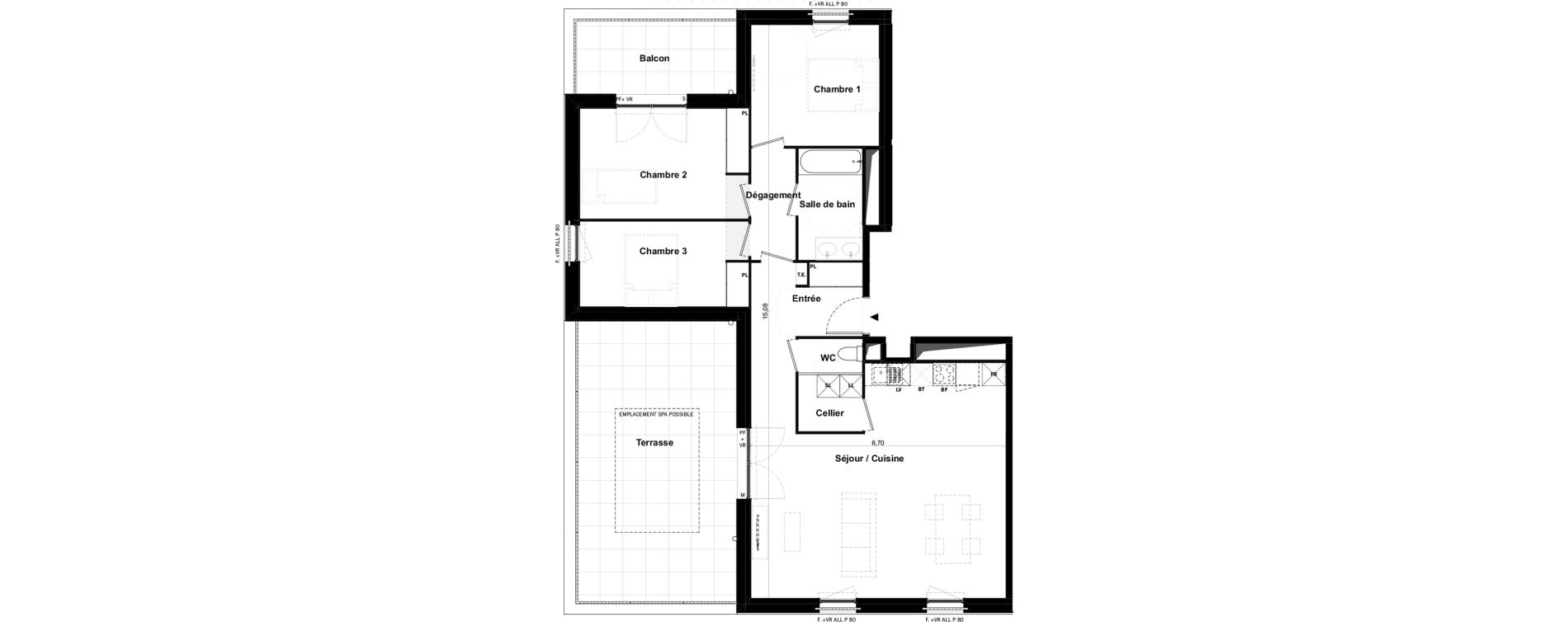 Appartement T4 de 90,98 m2 &agrave; Toulouse Malep&egrave;re