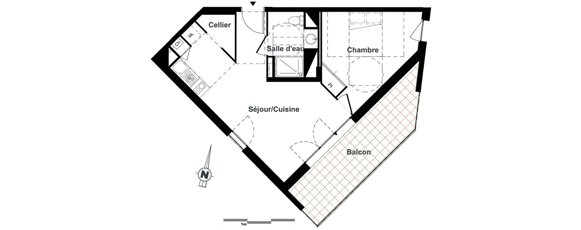 Appartement T2 de 44,13 m2 &agrave; Toulouse Purpan