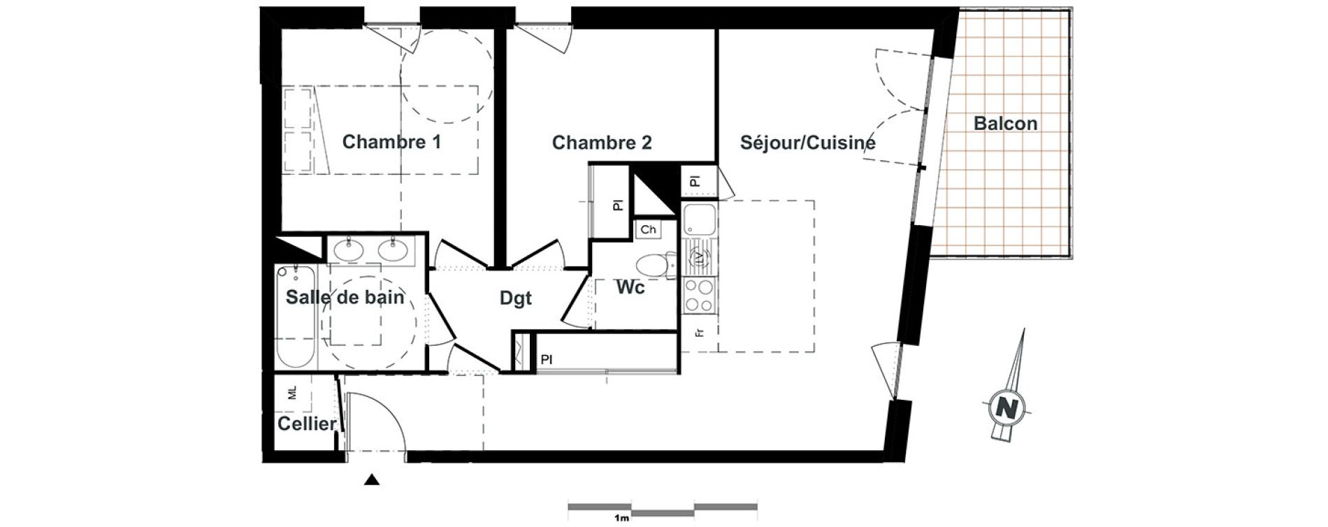 Appartement T3 de 63,95 m2 &agrave; Toulouse Purpan