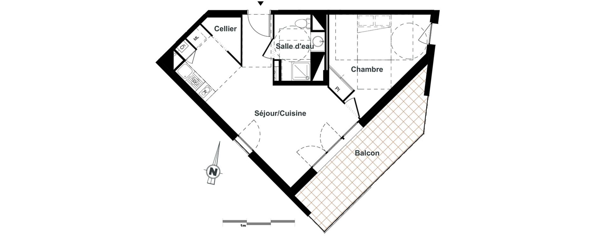 Appartement T2 de 44,14 m2 &agrave; Toulouse Purpan
