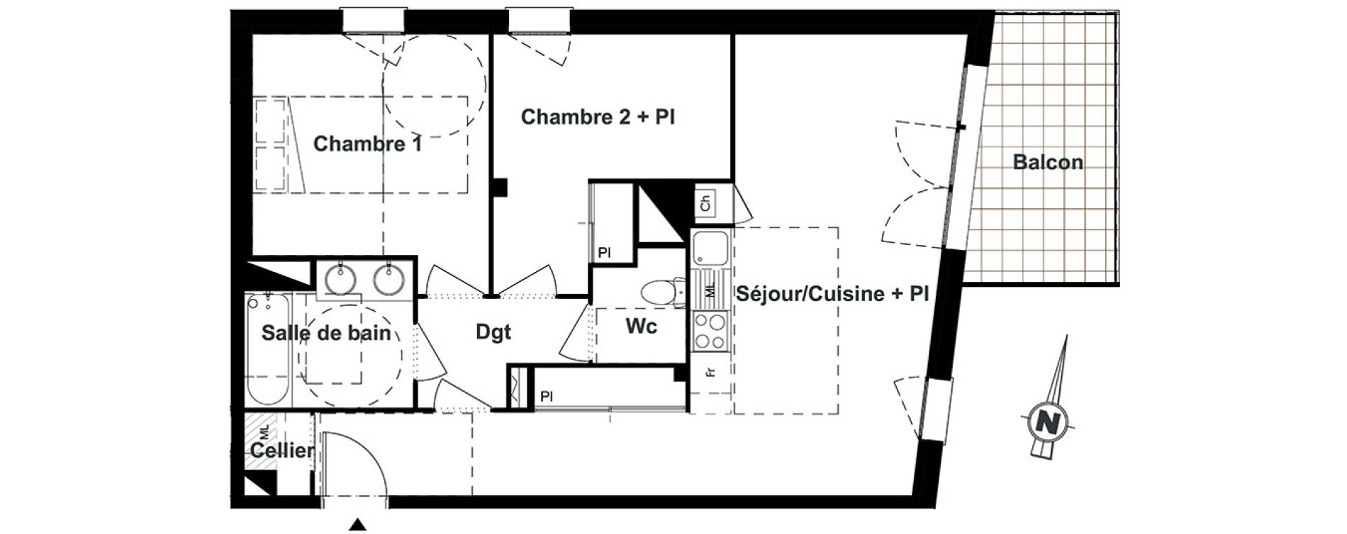 Appartement T3 de 64,16 m2 &agrave; Toulouse Purpan