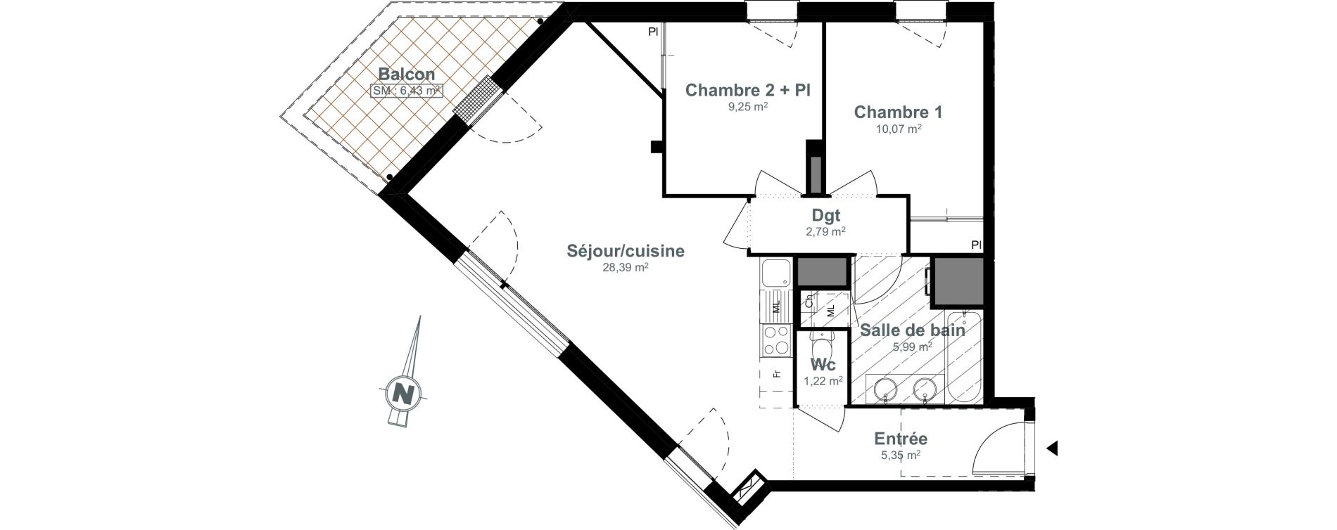 Appartement T3 de 63,06 m2 &agrave; Toulouse Purpan