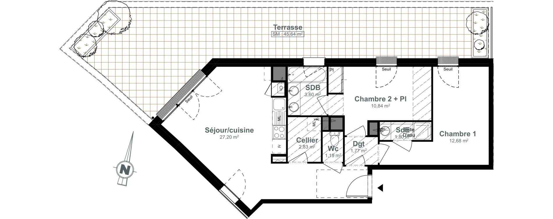 Appartement T3 de 62,29 m2 &agrave; Toulouse Purpan