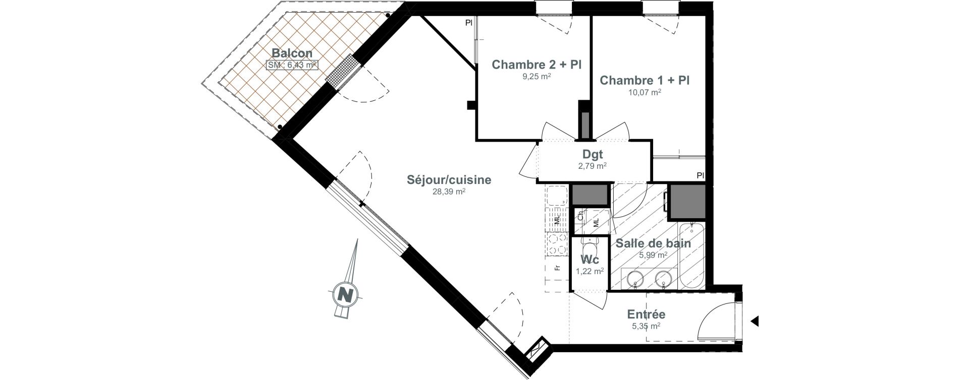Appartement T3 de 63,06 m2 &agrave; Toulouse Purpan