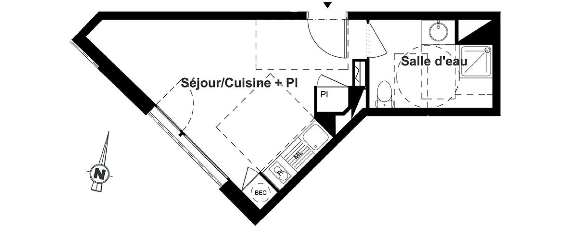 Appartement T1 de 23,47 m2 &agrave; Toulouse Purpan