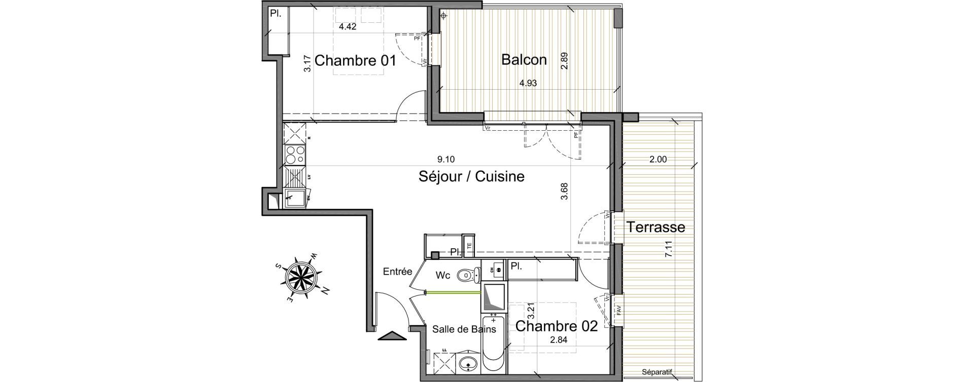 Appartement T3 de 61,21 m2 &agrave; Toulouse Marcaissonne