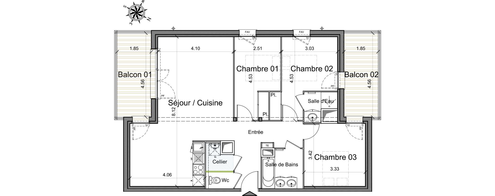 Appartement T4 de 86,37 m2 &agrave; Toulouse Marcaissonne