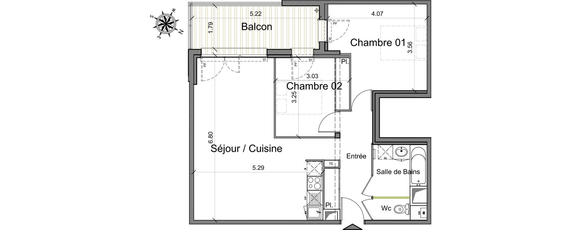 Appartement T3 de 65,08 m2 &agrave; Toulouse Marcaissonne
