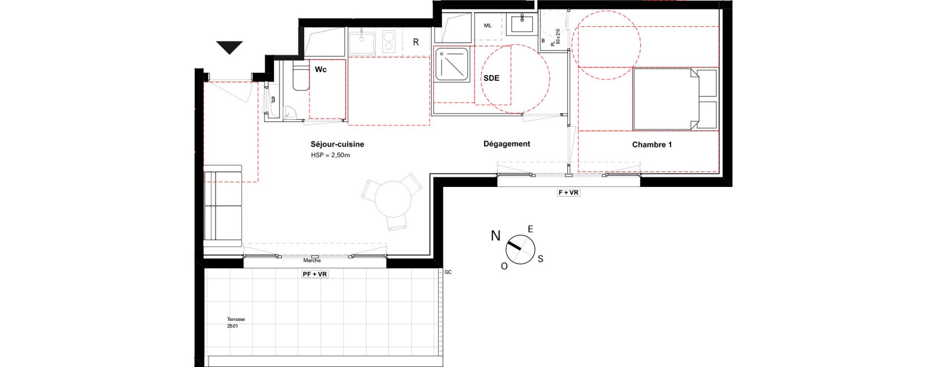 Appartement T2 de 43,23 m2 &agrave; Toulouse Les ar&egrave;nes