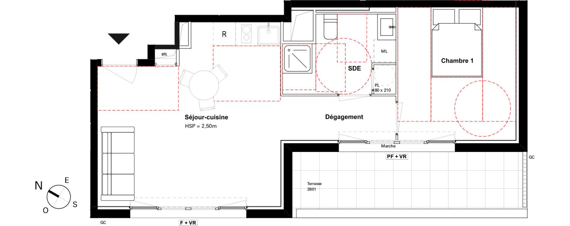 Appartement T2 de 43,25 m2 &agrave; Toulouse Les ar&egrave;nes