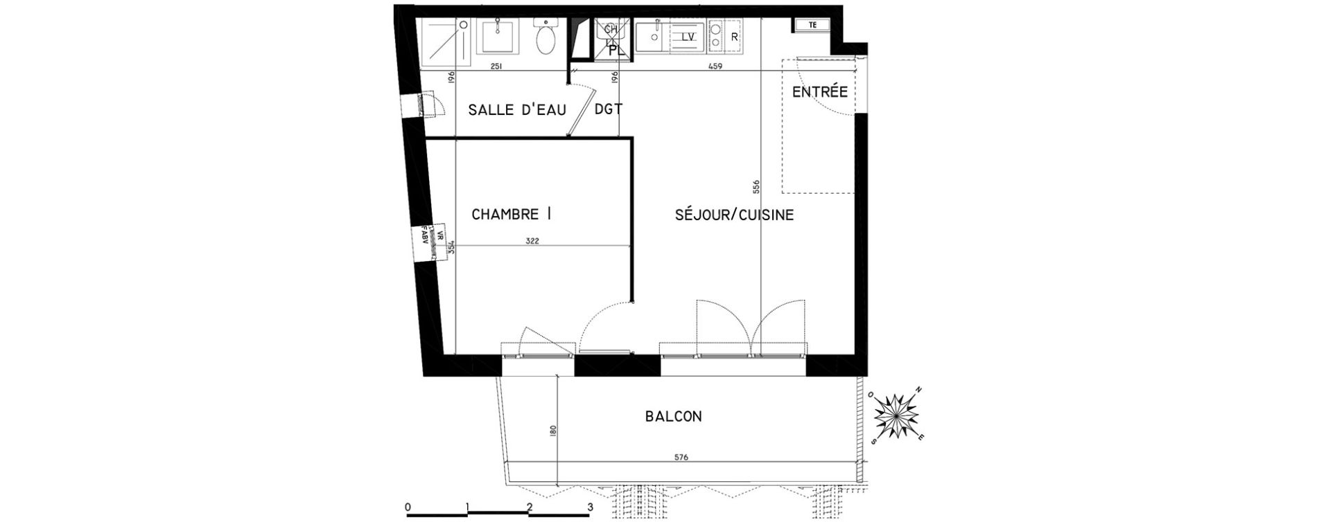 Appartement T2 de 37,66 m2 &agrave; Toulouse Saint-martin-du-touch
