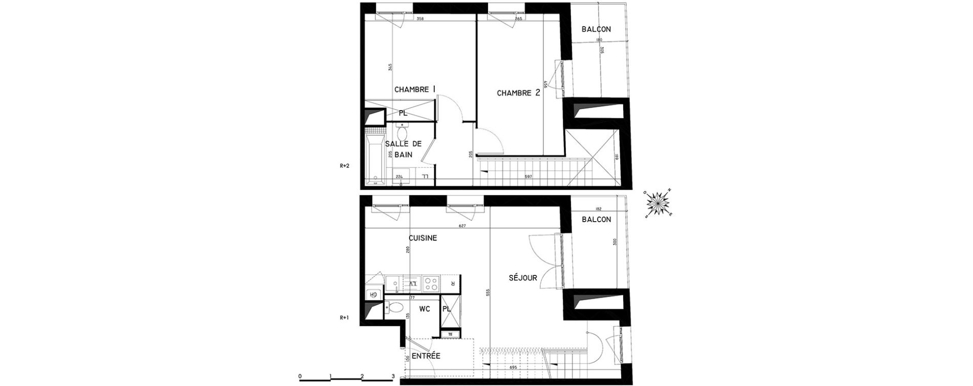 Duplex T3 de 64,65 m2 &agrave; Toulouse Saint-martin-du-touch