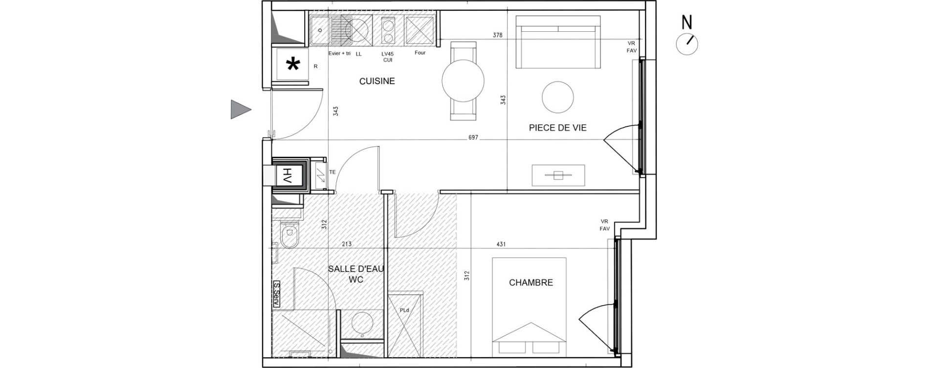 Appartement T2 de 42,50 m2 &agrave; Toulouse Bazacle