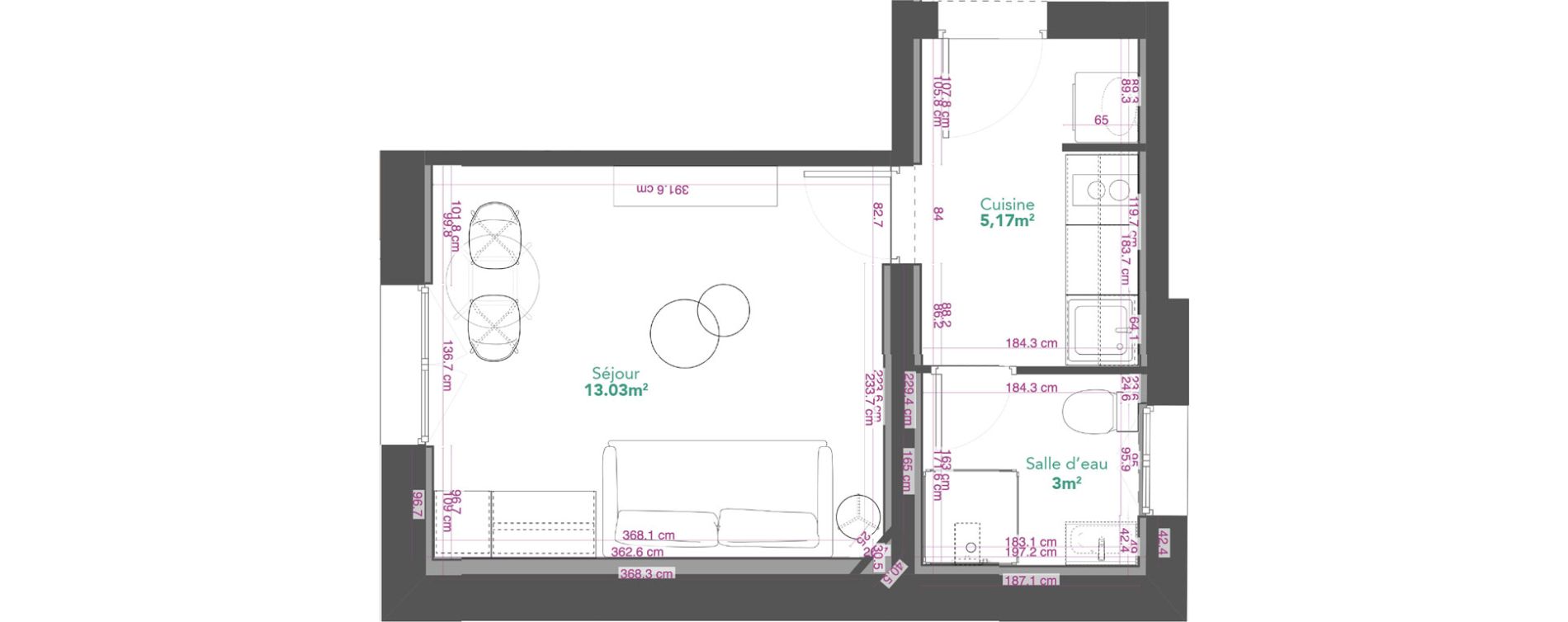 Appartement T1 de 21,20 m2 &agrave; Toulouse Guilhem&eacute;ry