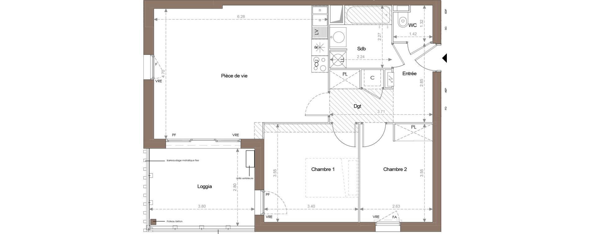 Appartement T3 de 64,50 m2 &agrave; Toulouse Guilhem&eacute;ry