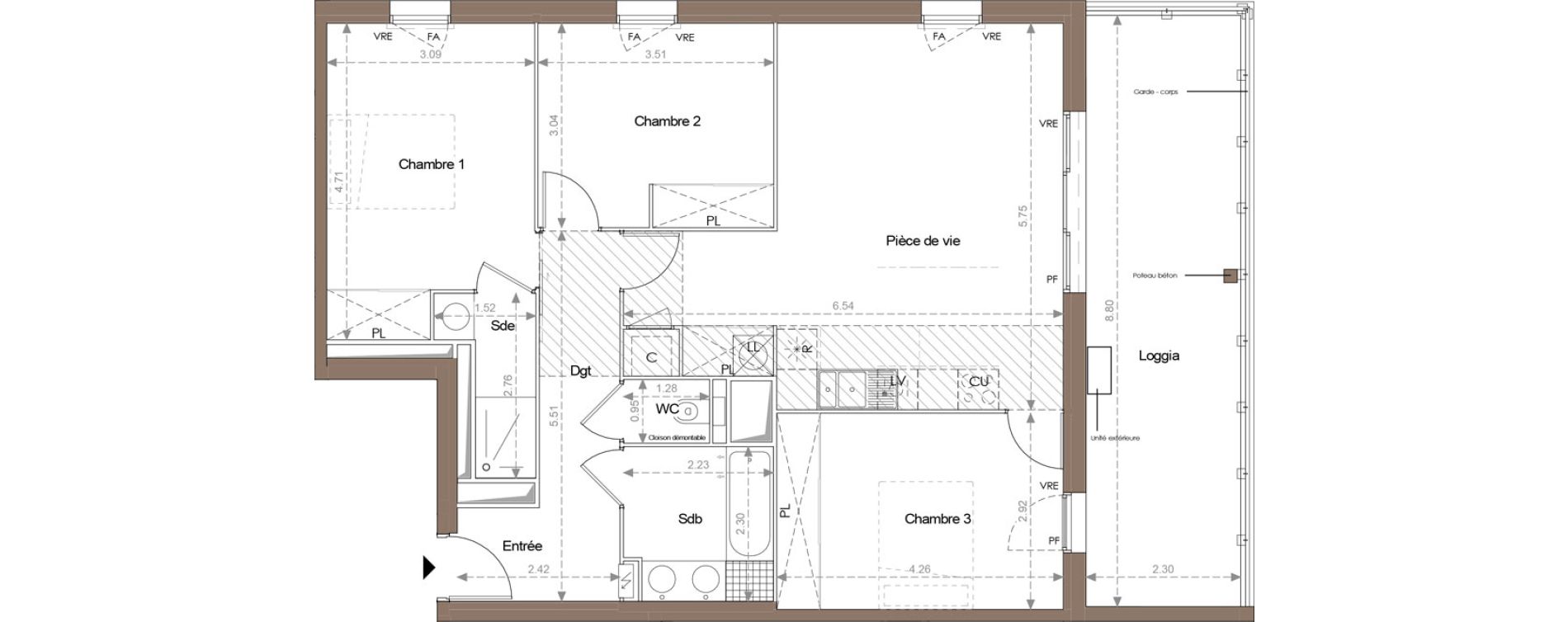 Appartement T4 de 83,20 m2 &agrave; Toulouse Guilhem&eacute;ry