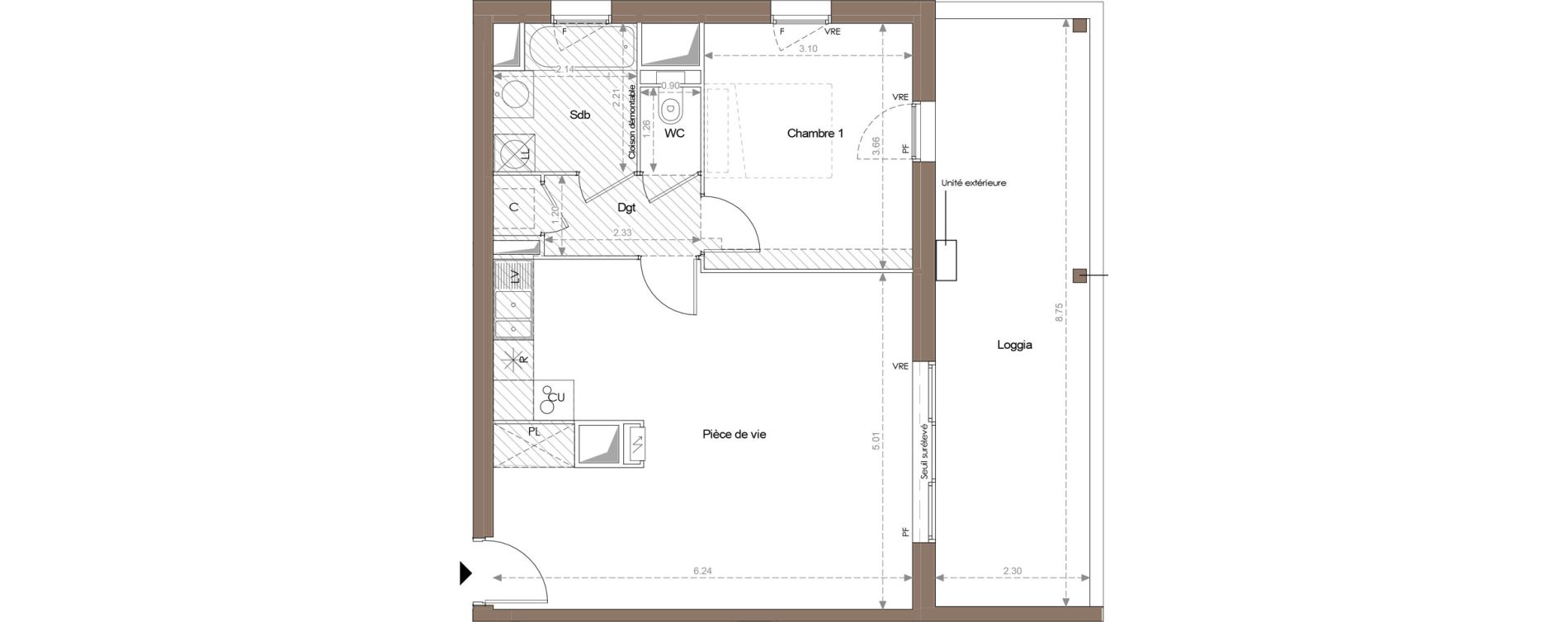 Appartement T2 de 51,50 m2 &agrave; Toulouse Guilhem&eacute;ry