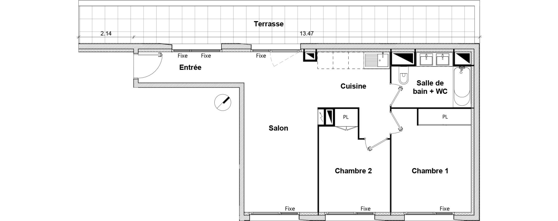 Appartement T3 de 57,76 m2 &agrave; Toulouse Rangueil