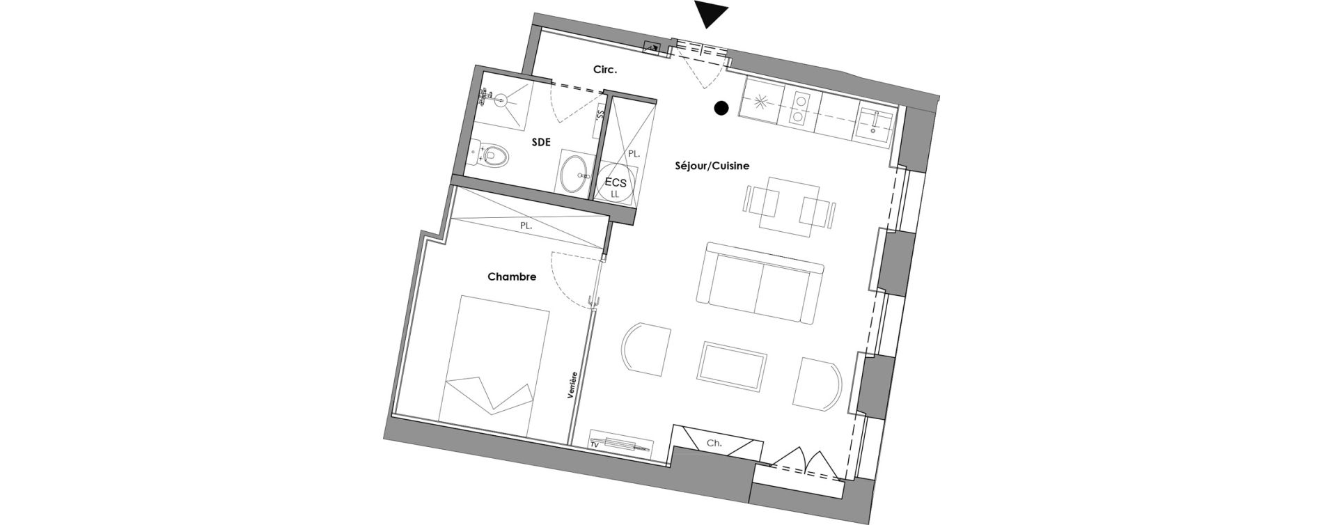 Appartement T2 de 39,20 m2 &agrave; Toulouse Saint aubin