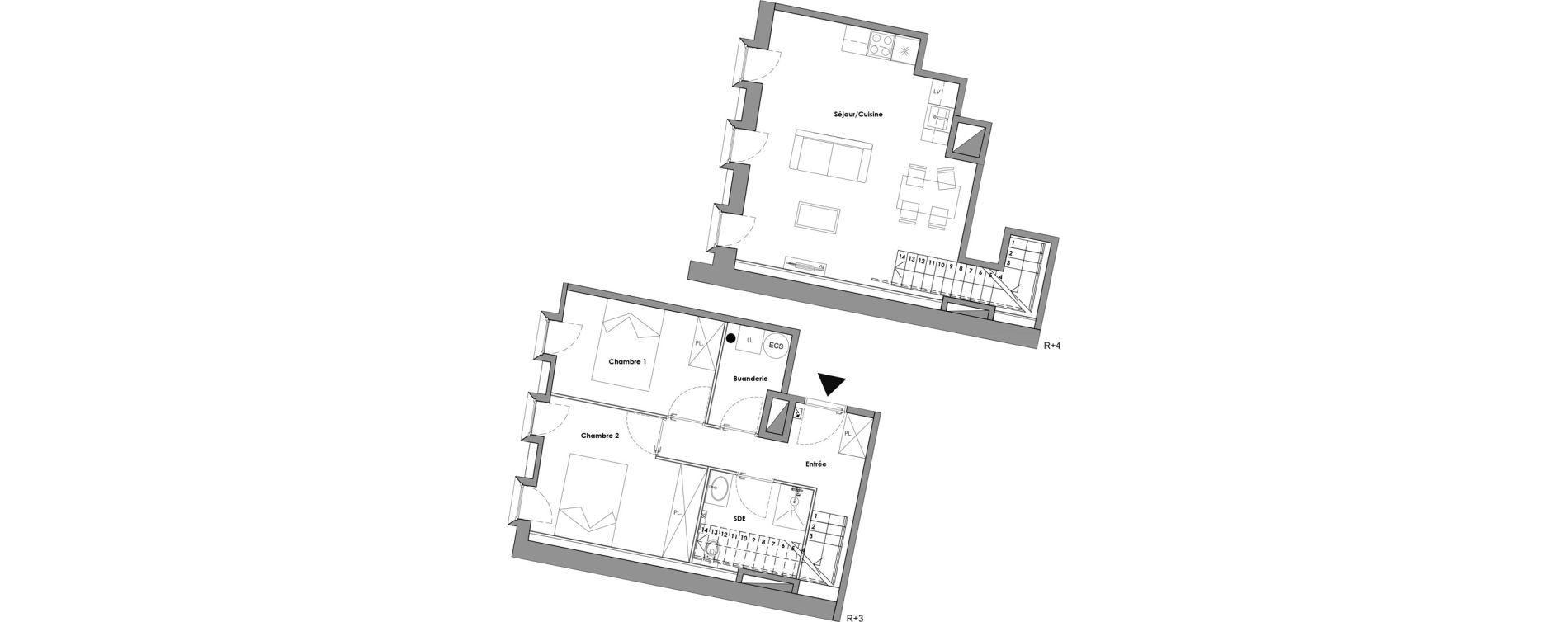 Duplex T3 de 61,70 m2 &agrave; Toulouse Saint aubin