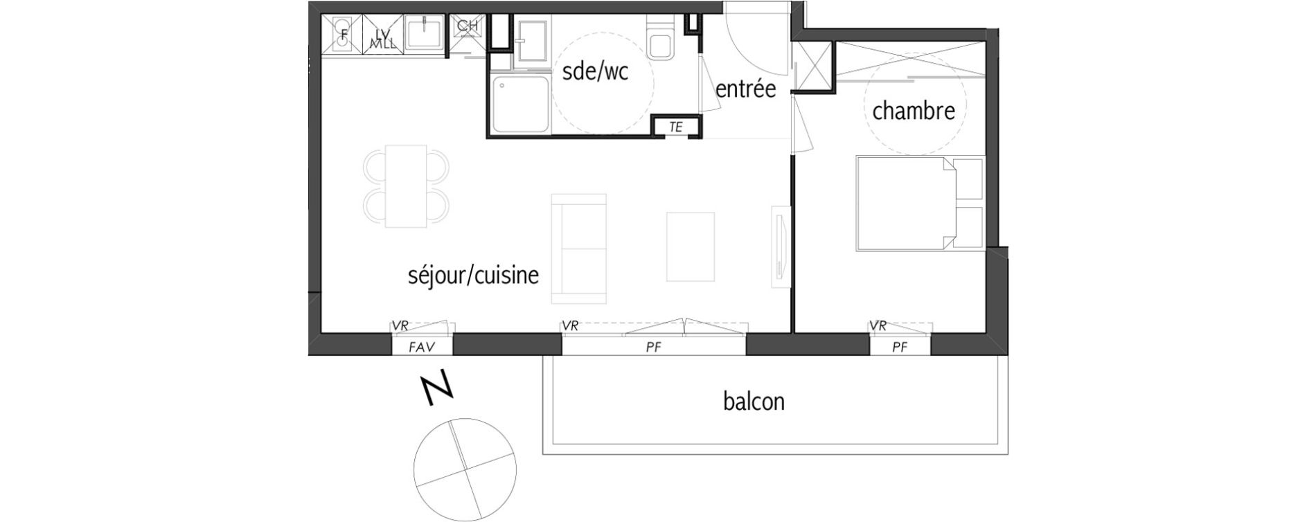 Appartement T2 de 43,41 m2 &agrave; Toulouse Lapujade
