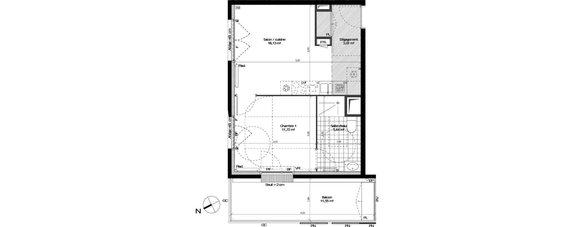 Appartement T2 de 38,49 m2 &agrave; Toulouse Empalot