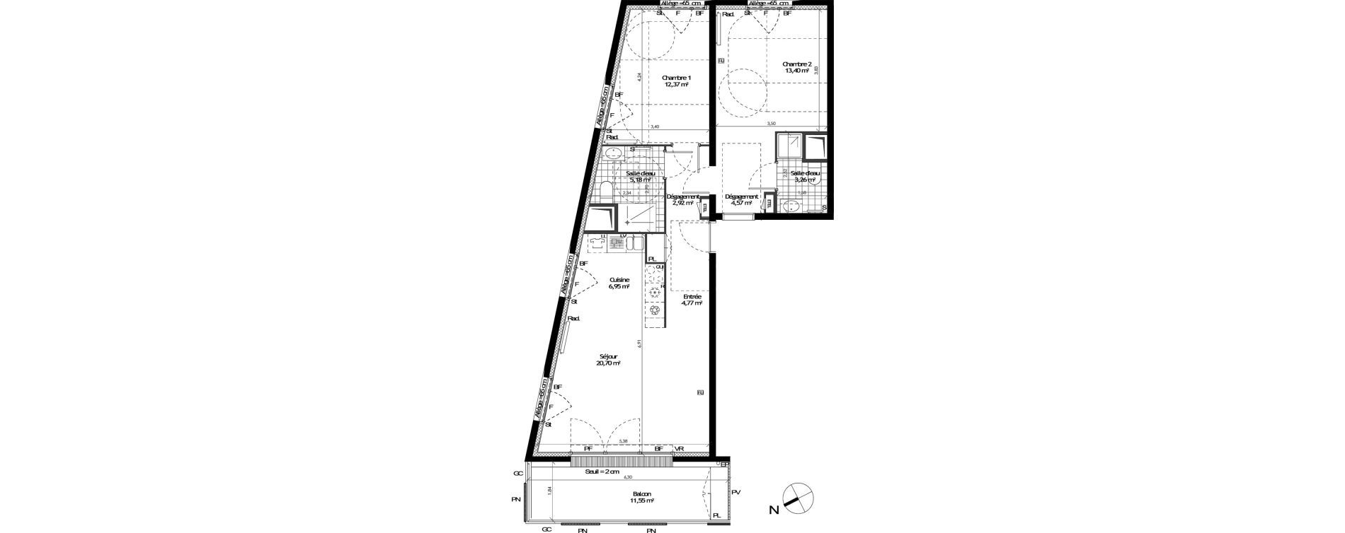 Appartement T3 de 74,14 m2 &agrave; Toulouse Empalot