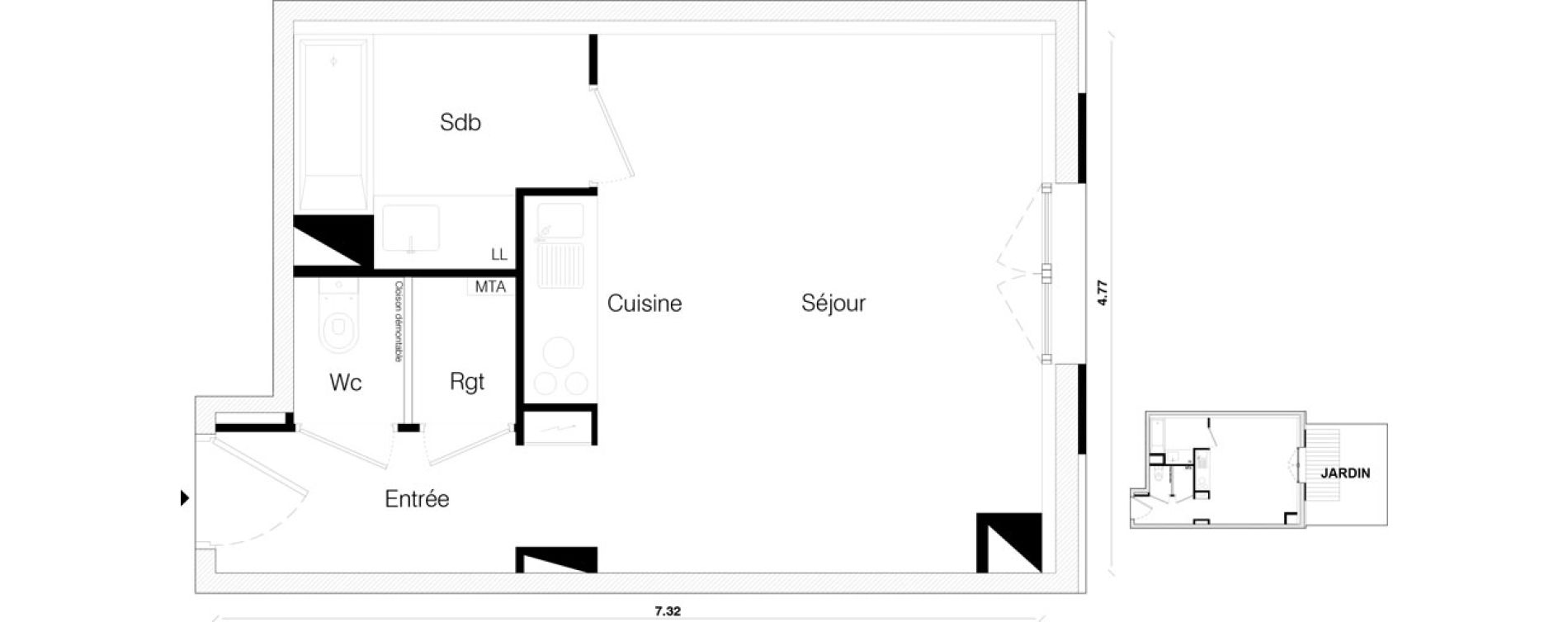 Studio de 30,93 m2 &agrave; Toulouse Malep&egrave;re