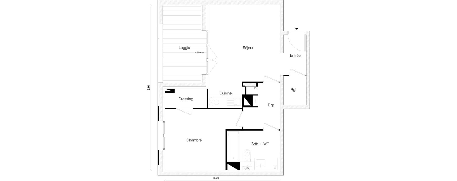 Appartement T2 de 48,61 m2 &agrave; Toulouse Malep&egrave;re