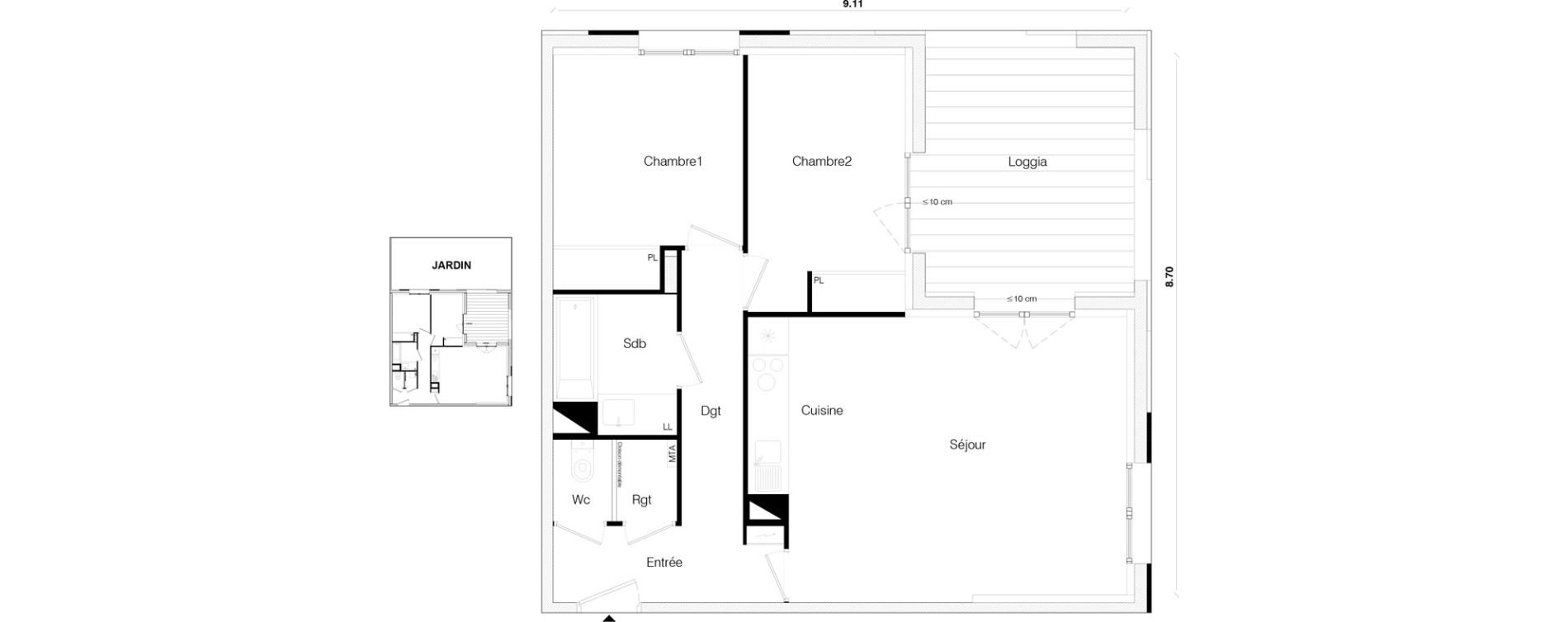 Appartement T3 de 61,51 m2 &agrave; Toulouse Malep&egrave;re