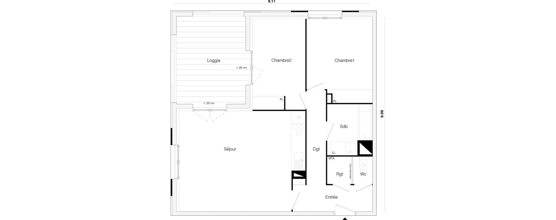 Appartement T3 de 65,45 m2 &agrave; Toulouse Malep&egrave;re