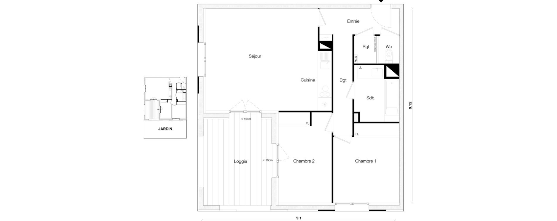 Appartement T3 de 65,62 m2 &agrave; Toulouse Malep&egrave;re