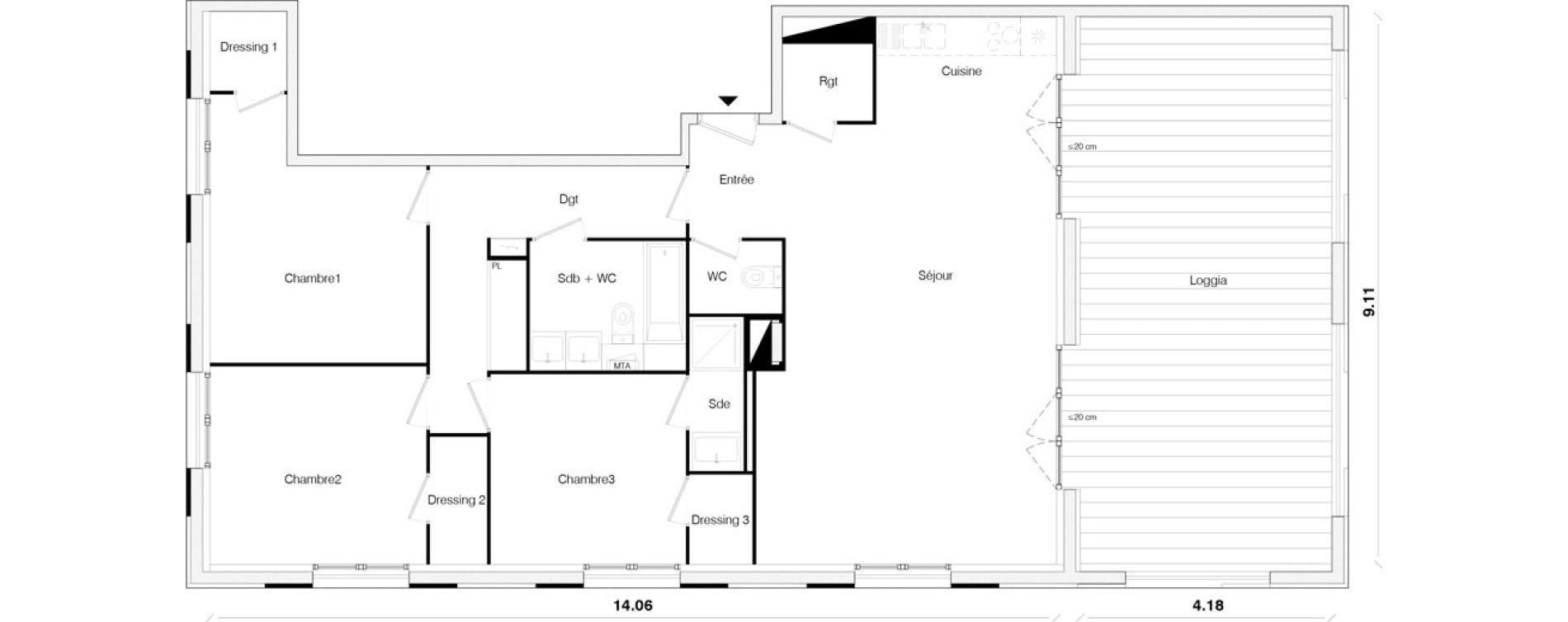 Appartement T4 de 104,99 m2 &agrave; Toulouse Malep&egrave;re