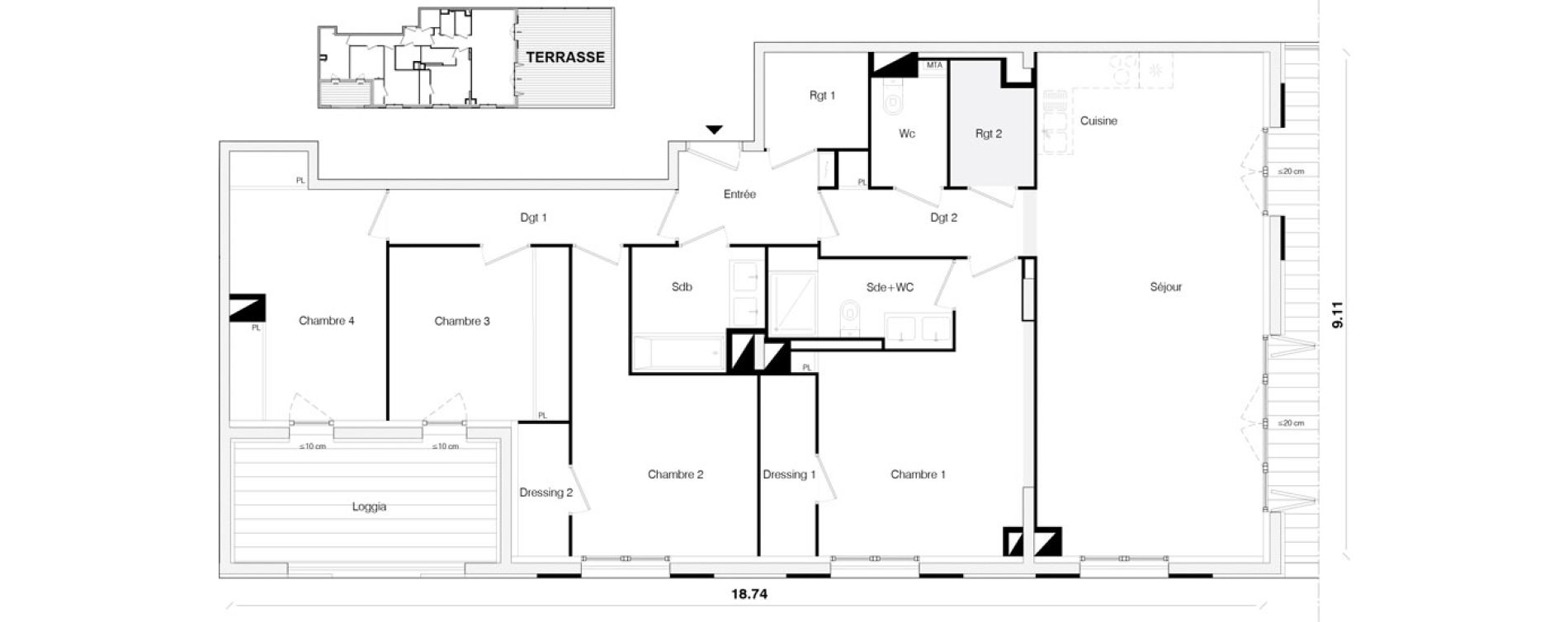 Appartement T5 de 128,63 m2 &agrave; Toulouse Malep&egrave;re