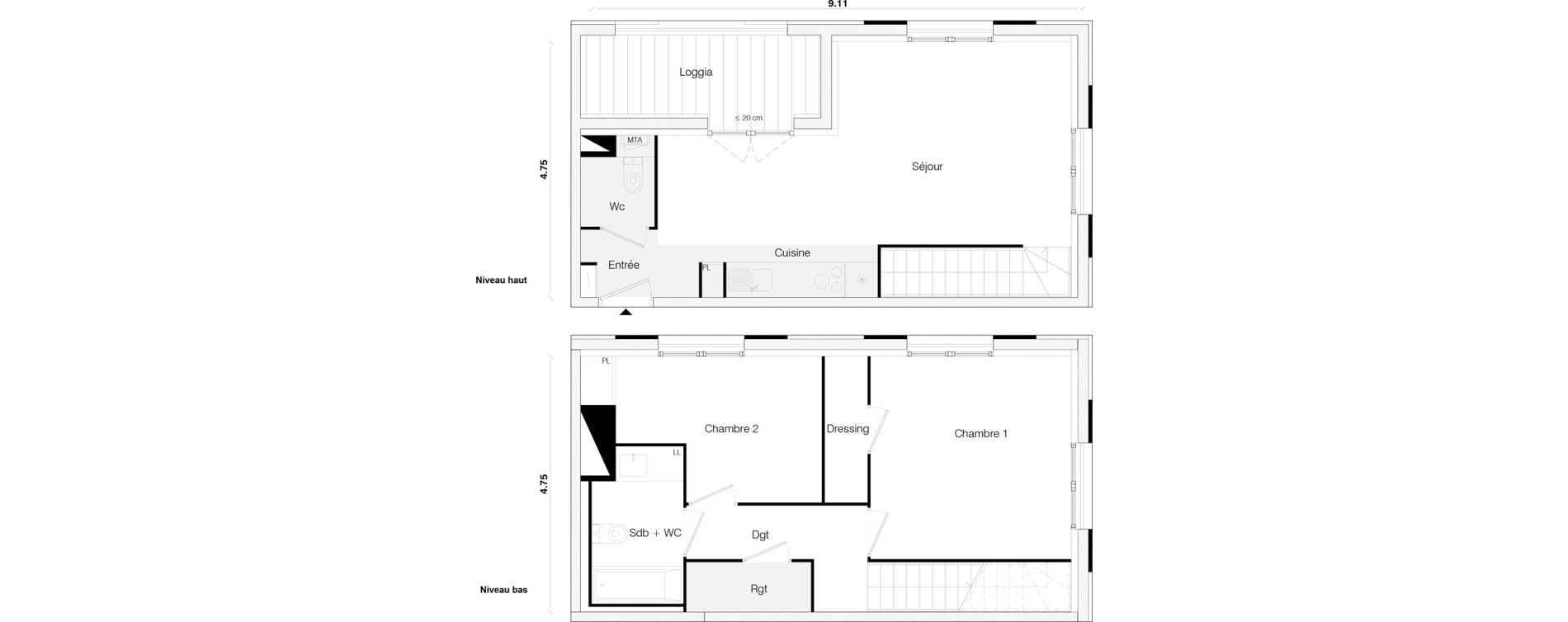 Duplex T3 de 67,83 m2 &agrave; Toulouse Malep&egrave;re