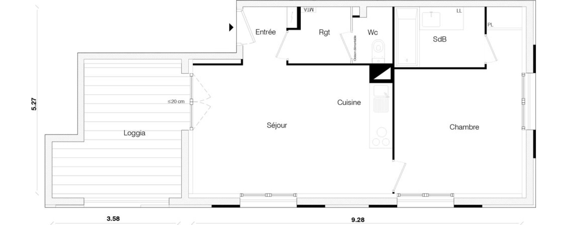 Appartement T2 de 45,13 m2 &agrave; Toulouse Malep&egrave;re