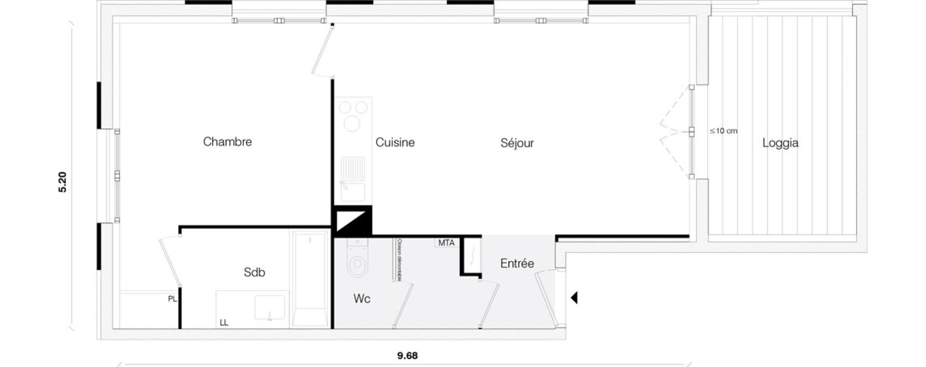 Appartement T2 de 45,40 m2 &agrave; Toulouse Malep&egrave;re